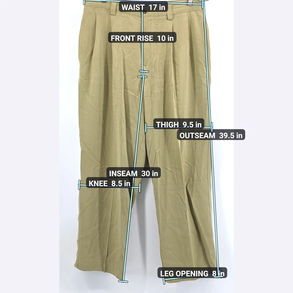 Tommy Bahama 100% Silk Pleated Pants Mens 34 Tan Khaki Tropical Resort Trousers